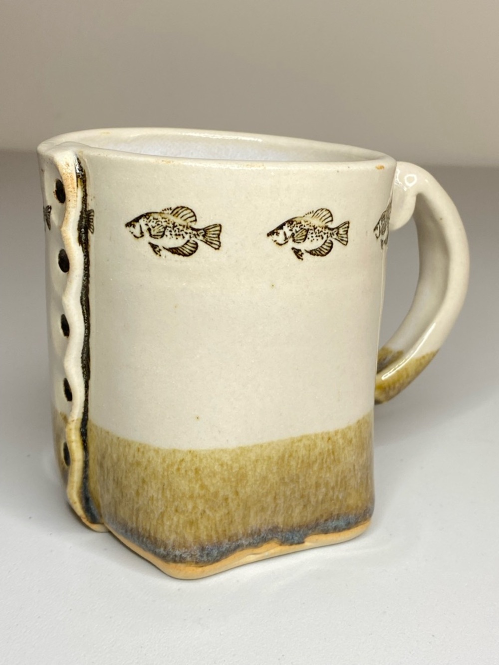 Pottery Coffee Tea Mug Fish Signed Artist Vintage Seam